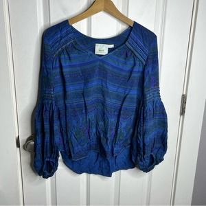 Anthropologie Maeve Blue Striped Paisley Blouse Size 8 Petite